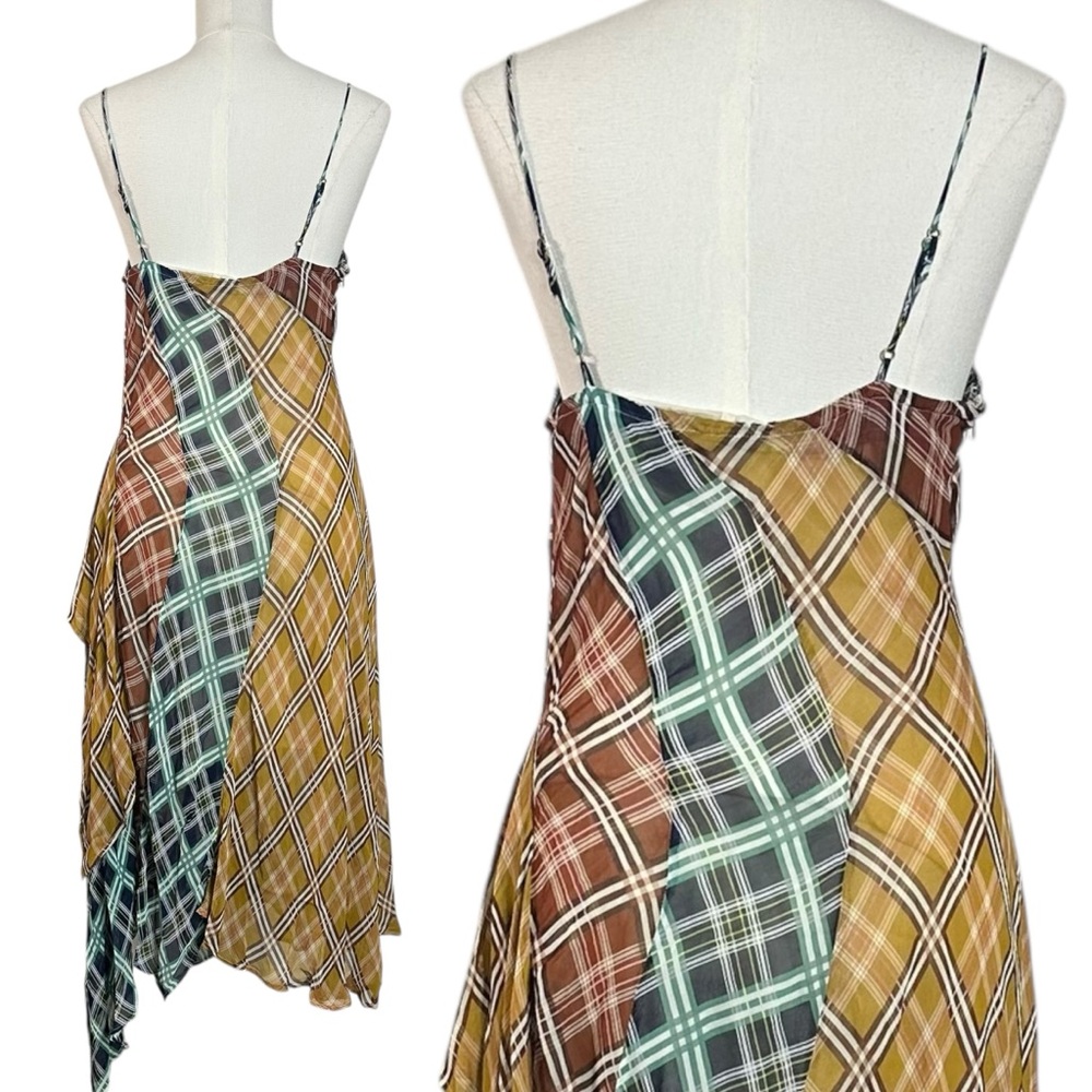 Anthropologie Maeve Sleeveless Asymmetric Plaid Patchwork Midi Slip Dress Medium - Picture 8 of 11